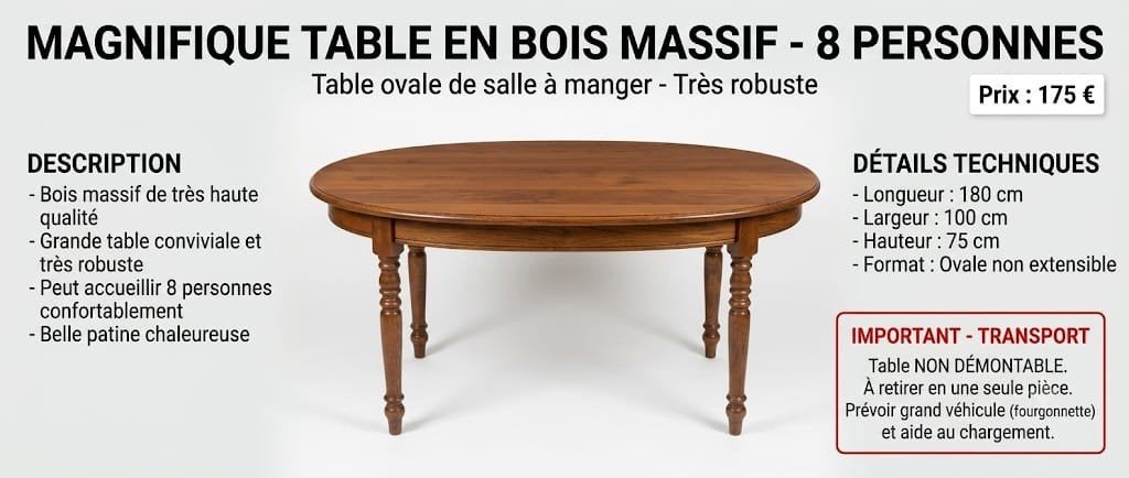 table salle a manger en bois, Enlèvement, Bois