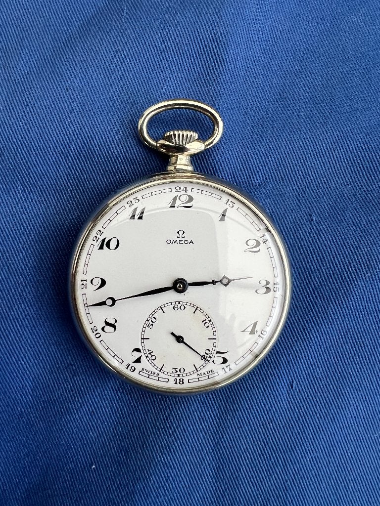 Omega Vintage Opwindbaar Zakhorloge, Ophalen, Staal, Zakhorloge, Omega