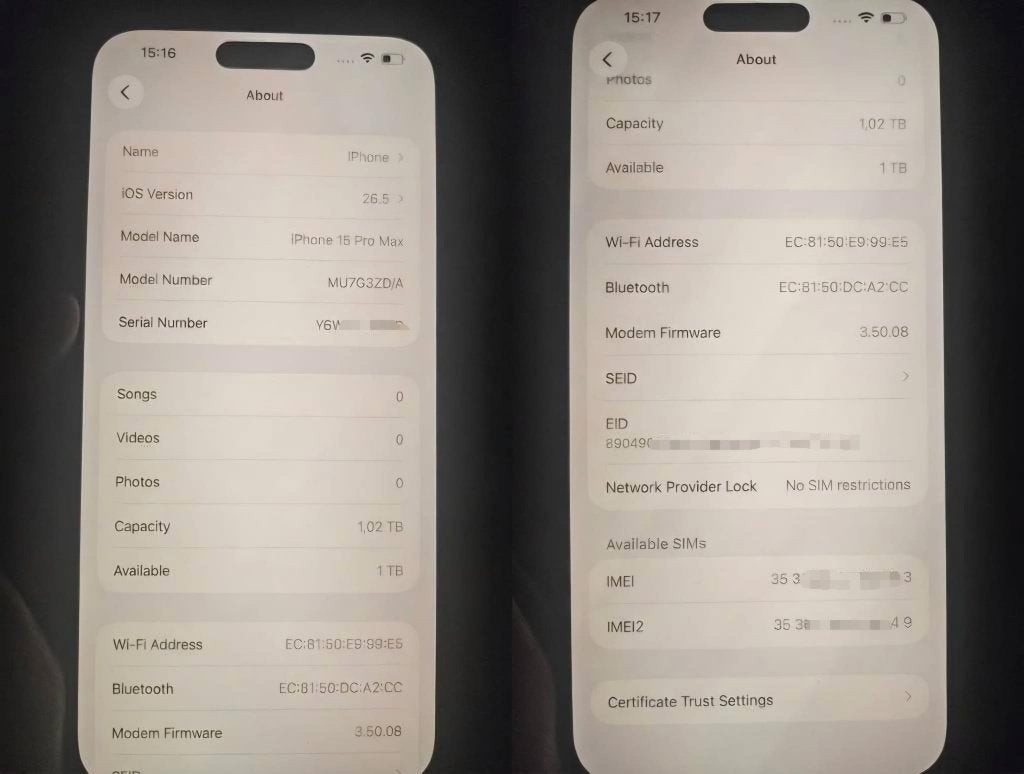 iPhone 15 Pro Max - 80% - 1TB, Telecommunicatie, 80 %, IPhone 15, Zwart, 1 TB