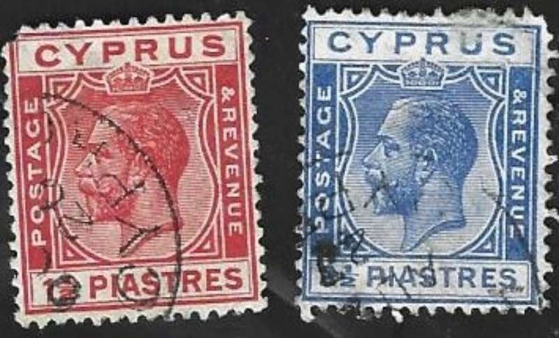 2 Postzegels Cyprus 1925 Koning George V, Postzegels en Munten, Postzegels | Thematische zegels, Ophalen of Verzenden, Gestempeld