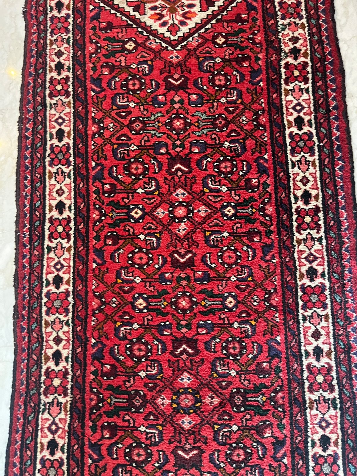 Rode kleurrijke tapijtloper met franjes 3.20m x 0.85m, Ophalen, Gebruikt, Crème, 200 cm of meer