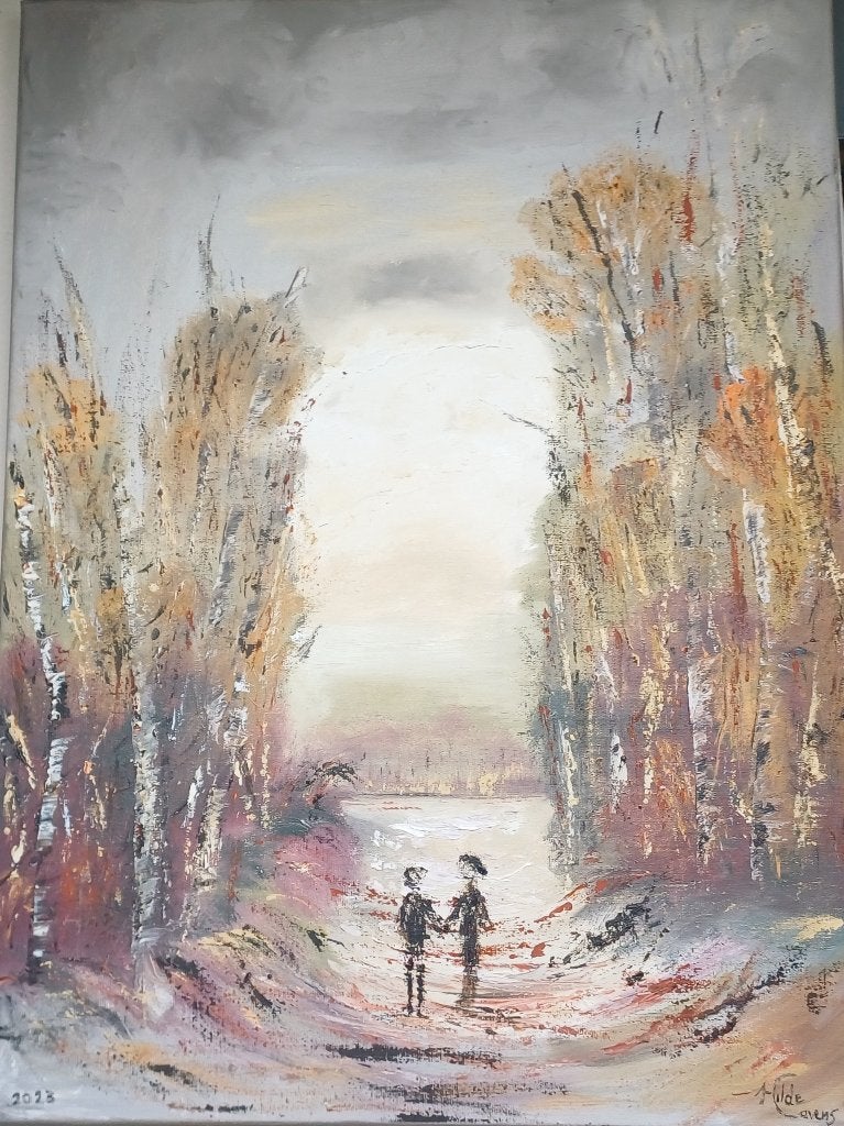 Schilderij berkenbos, olieverf paletmes, nieuw., Antiquités & Art, Art | Peinture | Moderne, Enlèvement, Peinture à l'huile
