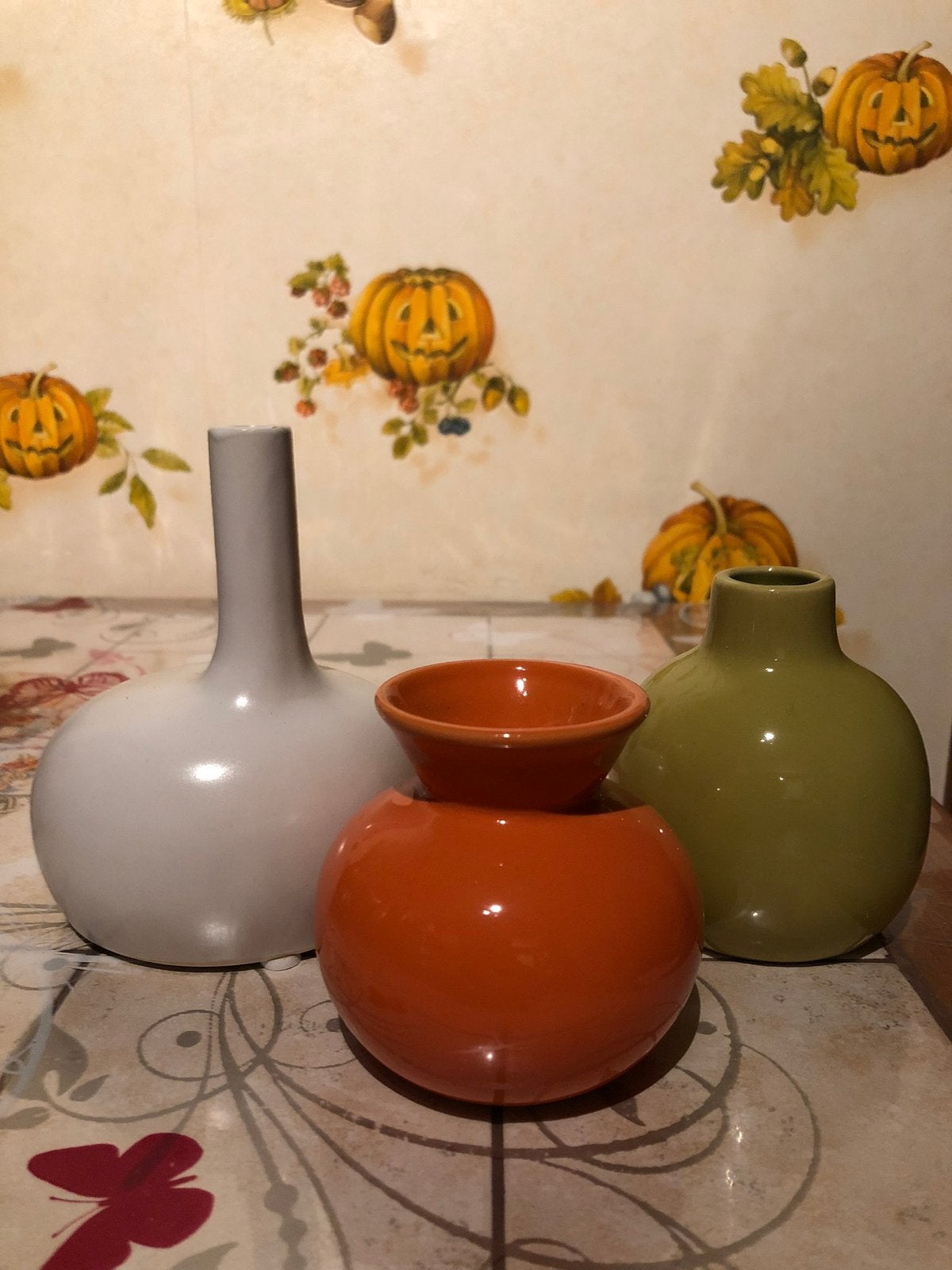 Set van 3 kleurrijke vintage decoratieve soliflores, Huis en Inrichting, Ophalen of Verzenden, Nieuw, Steen/keramiek, Vintage