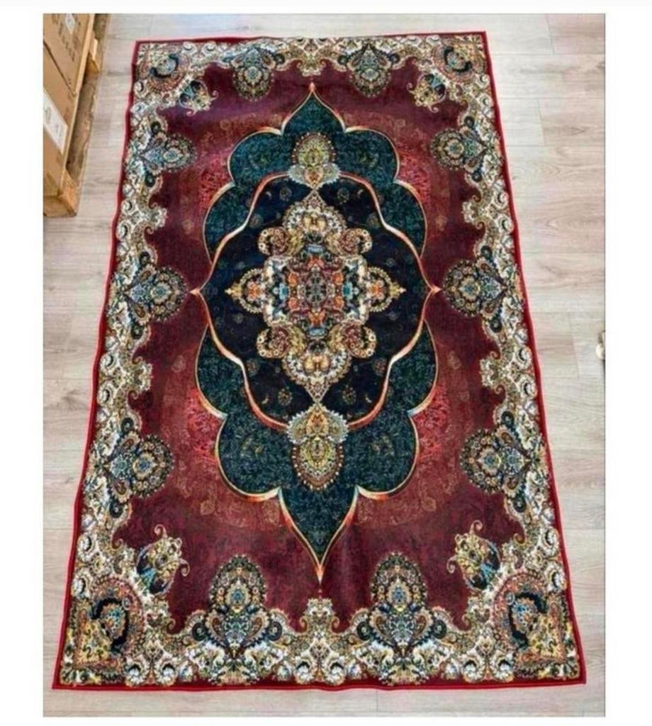 Groot Vloerkleed islamitische perzische abstract tapijt 2M, Huis en Inrichting, 100 tot 150 cm, Ophalen of Verzenden, Groen, Rechthoekig