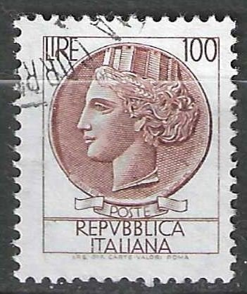 Italie 1968/1972 - Yvert 1007 - Munt van Syracuse 100 l (ST), Postzegels en Munten, Verzenden, Gestempeld