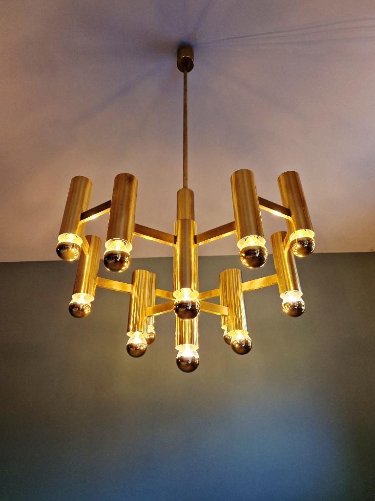 Lustre géométrique en laiton, G. Sciolari, Boulanger, 1970, Enlèvement
