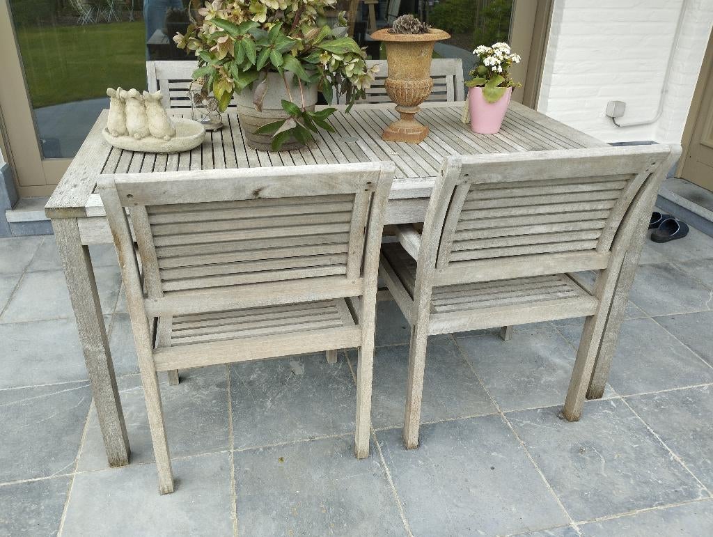 Tuintafel in teak met 4 stoelen, Ophalen