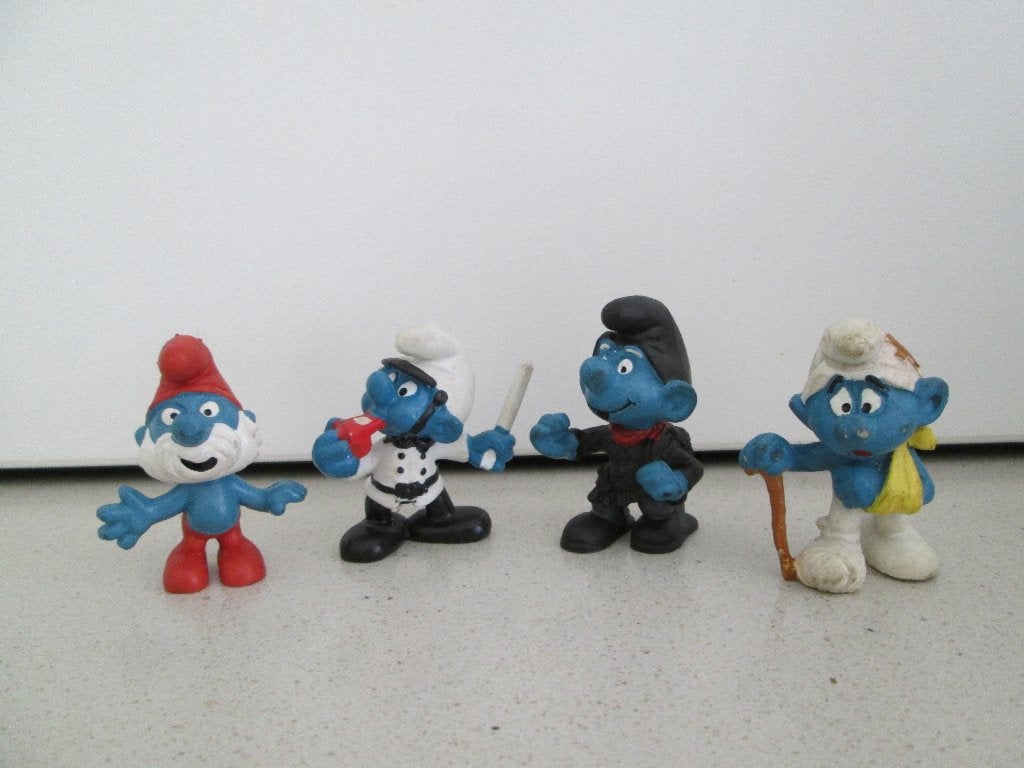 Smurfen; 4  oude smurfen  Bully, Germany en Portugal, Verzamelen, Ophalen of Verzenden, Gebruikt, Verschillende Smurfen