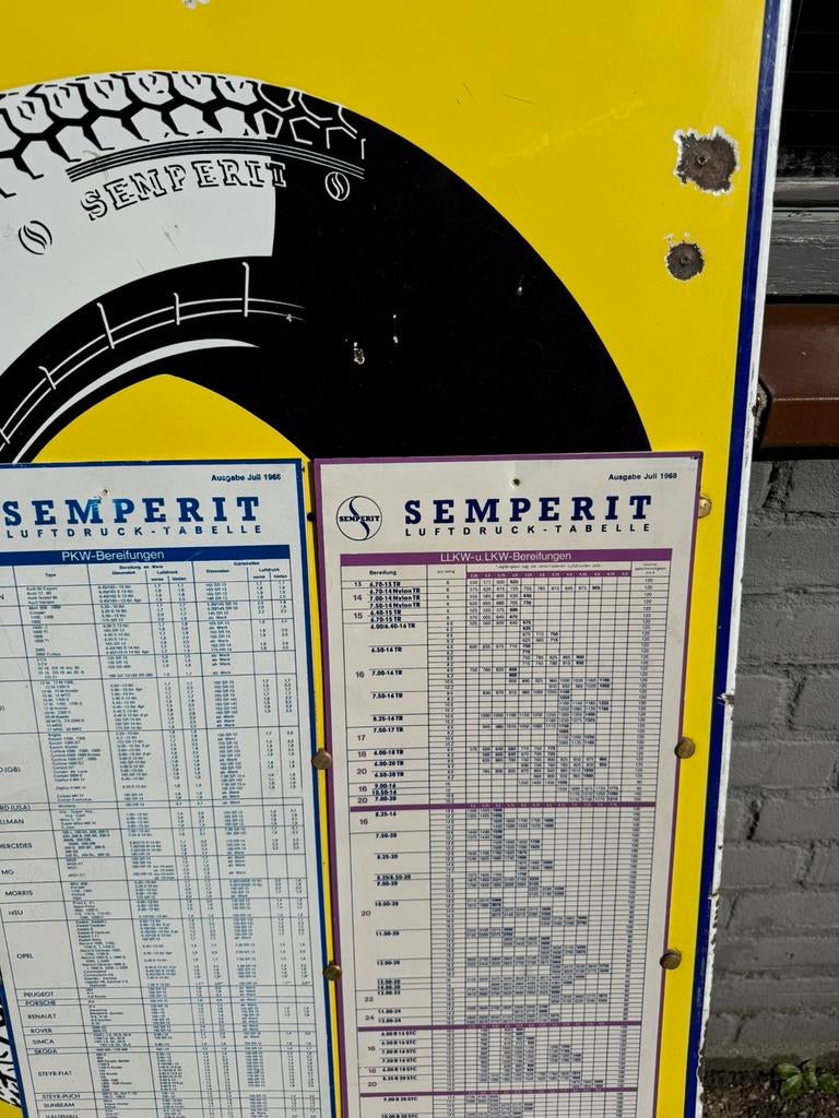 Panneau d'affichage émaillé pour pneus SEMPERIT, Collections, Enlèvement, Utilisé, Panneau publicitaire