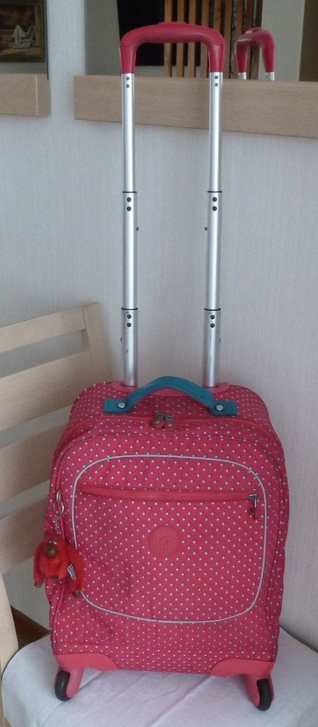 Kipling trolley "Licia" fuchsia à dessins +singe, 40 à 50 cm, Enlèvement ou Envoi, Autres couleurs, 30 à 40 cm