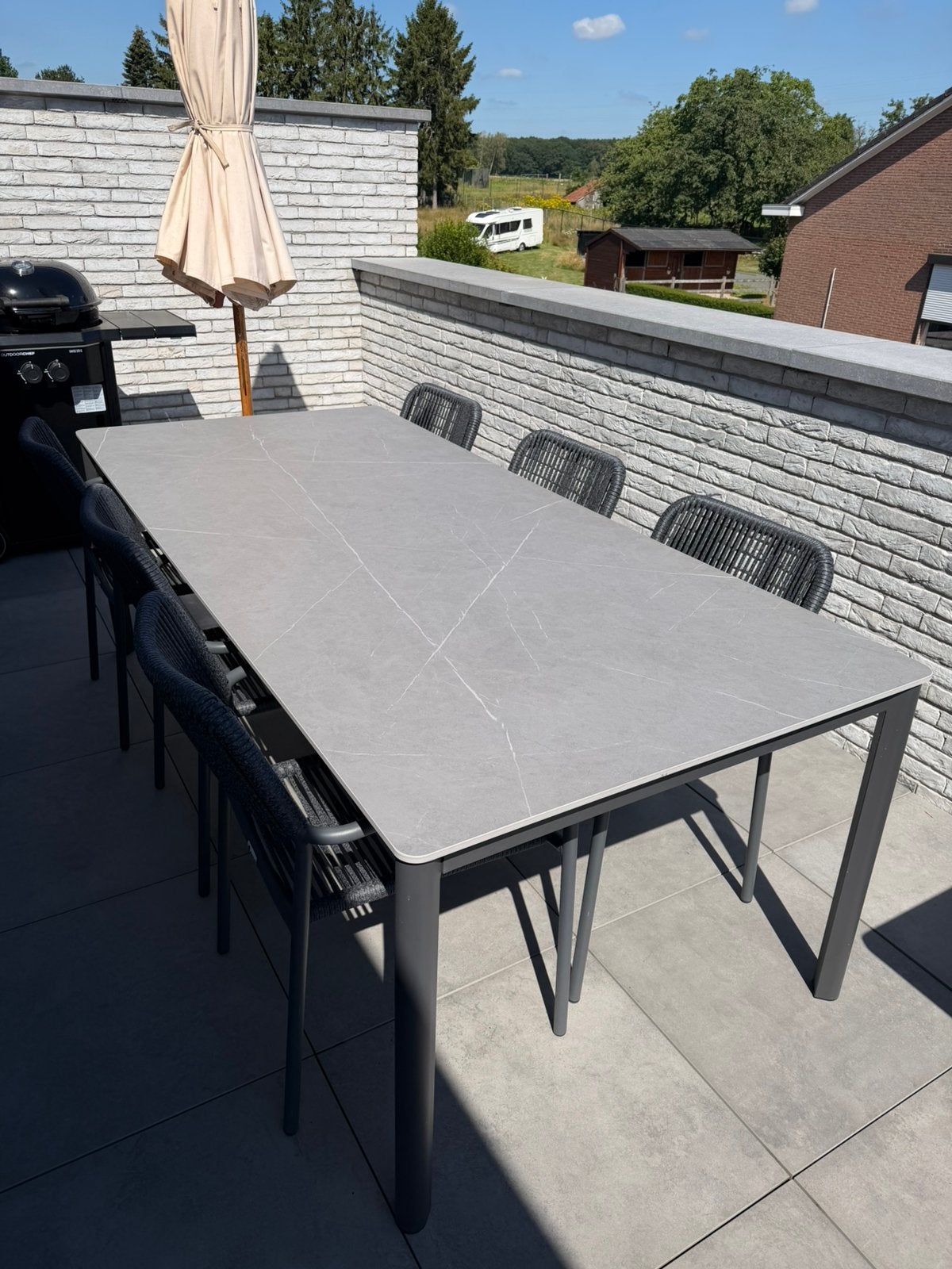 Compleet tuinstel te koop, Tuin en Terras, Tuintafels, Zo goed als nieuw, Rechthoekig, Aluminium, Ophalen