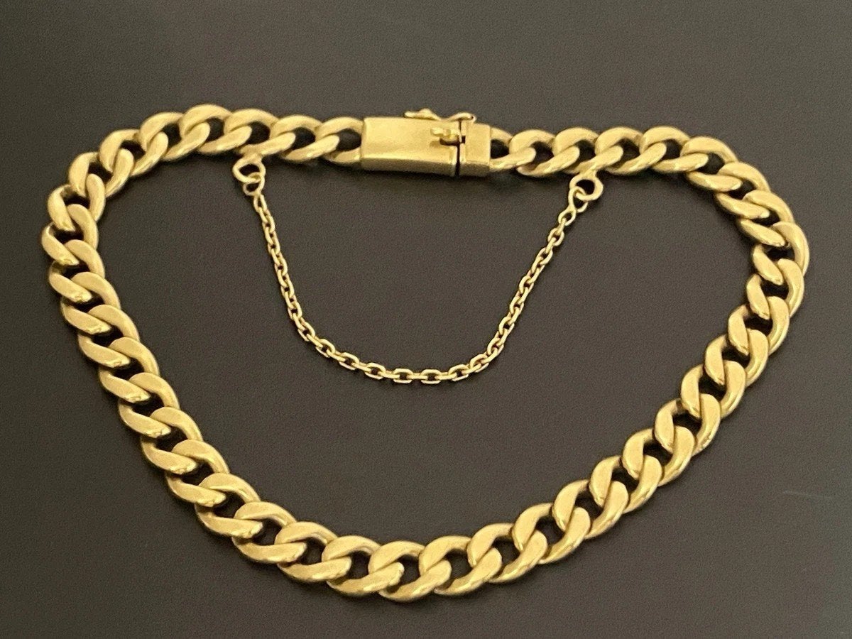 Oude 18 karaats gouden armband met gourmette-schakel, Handtassen en Accessoires, Goud, Goud