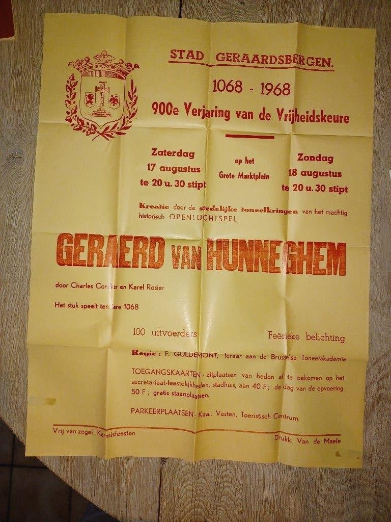 geraardsbergen affiche 1968 geraerd van hunneghem, Ophalen of Verzenden, Zo goed als nieuw, Rechthoekig Staand, Overige onderwerpen