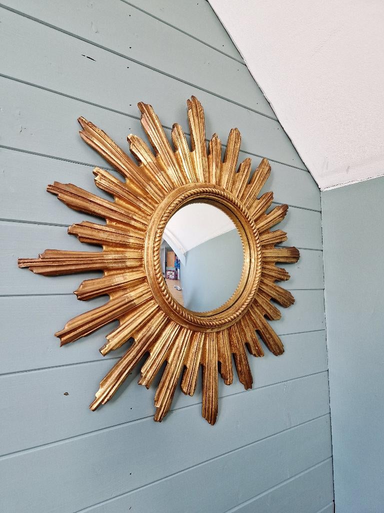 Gouden zonnespiegel (diameter 55cm) 1960-70, Ophalen, Rond