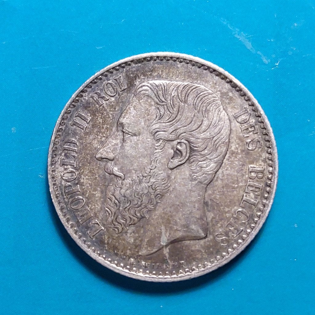 België 1 frank zilver Leopold II 1886 FR - variant 86 op 66, Zilver, Ophalen of Verzenden, Losse munt, Zilver