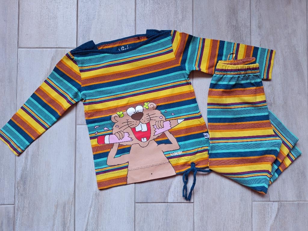✿ M92 - Woody pyjama thema bever, Enlèvement ou Envoi, Vêtements de nuit ou Sous-vêtements, Utilisé, Fille