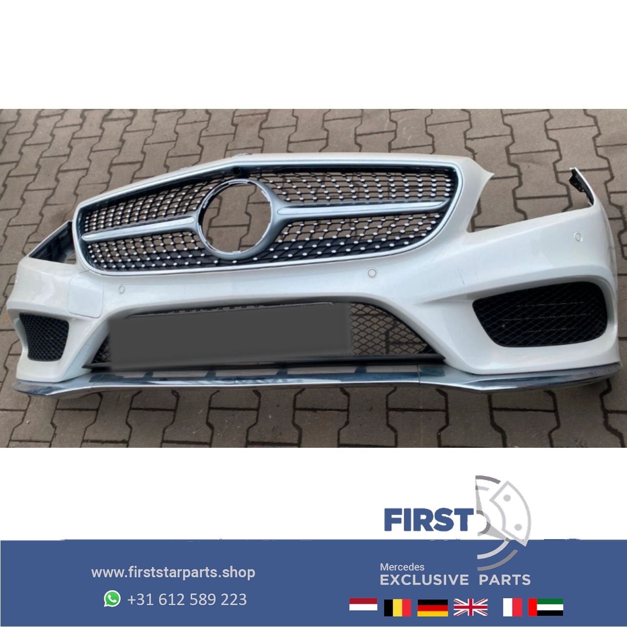 W218 CLS FACELIFT AMG VOORBUMPER COMPLEET ZWART + DIAMOND GR, Auto-onderdelen, Gebruikt, -, Voor, Ophalen of Verzenden