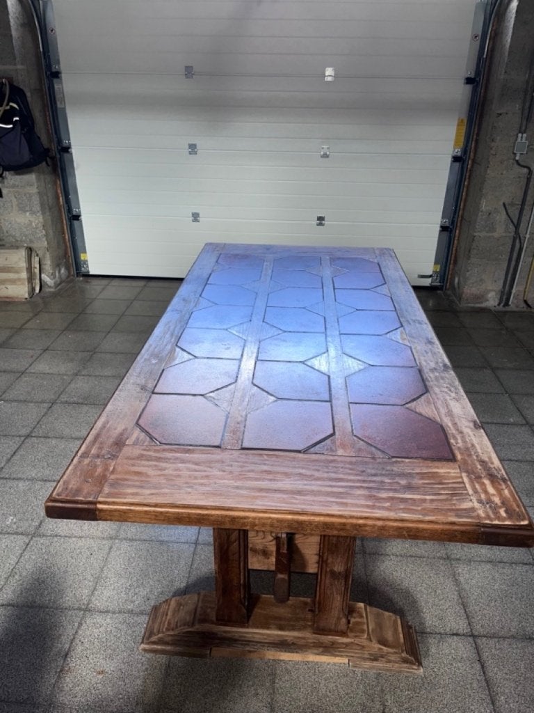 Table de ferme en chêne et carrelages, Enlèvement