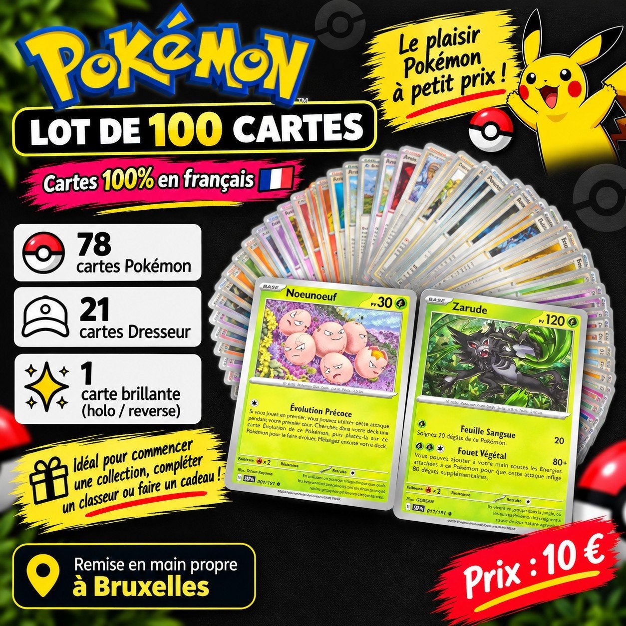 Lot de 100 cartes Pokémon FR authentiques – Sans doublons, Enlèvement, Neuf, Plusieurs cartes, Foil