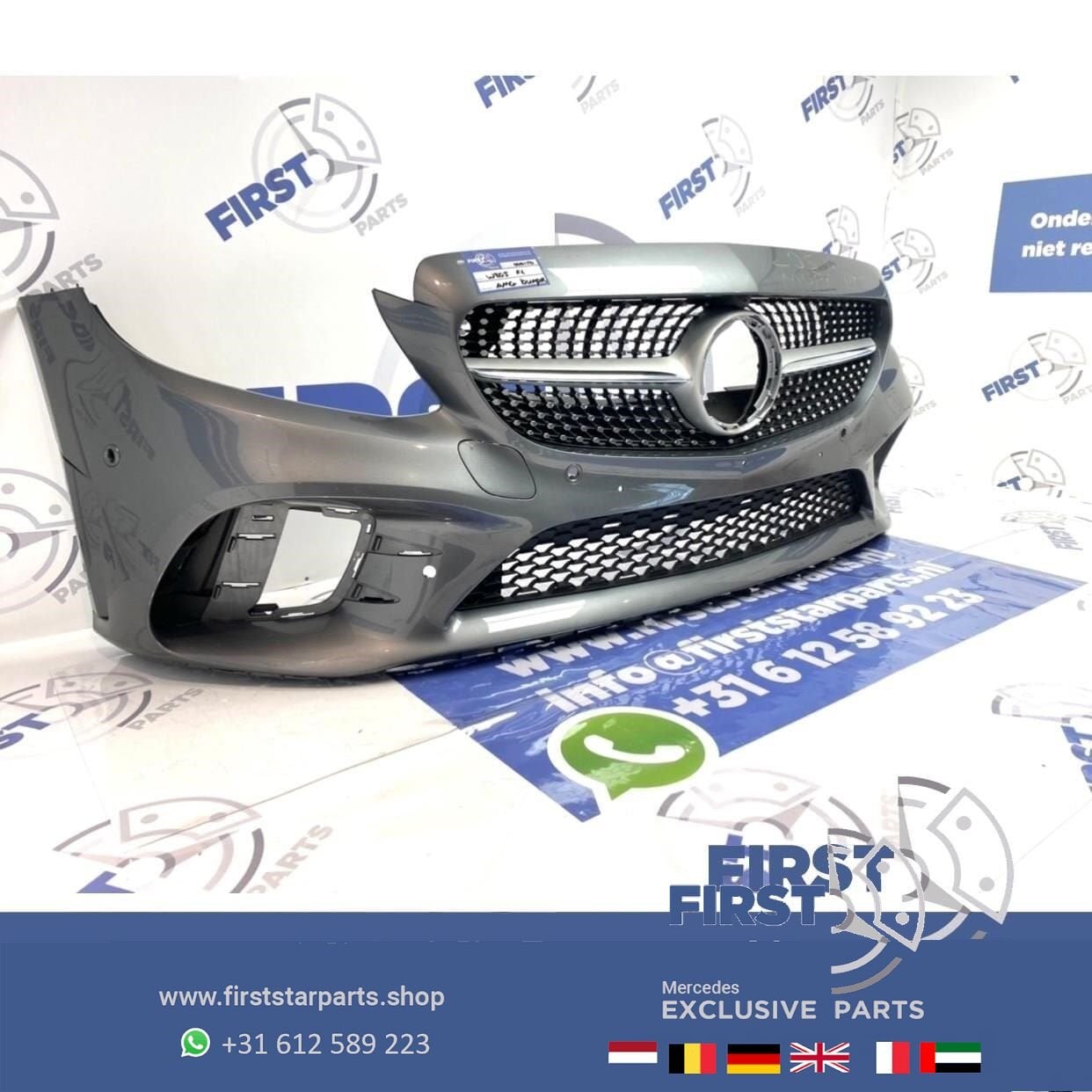 W205 Facelift AMG Voorbumper + diamond gril 2019 Mercedes C, Gebruikt, -, Voor, Ophalen of Verzenden