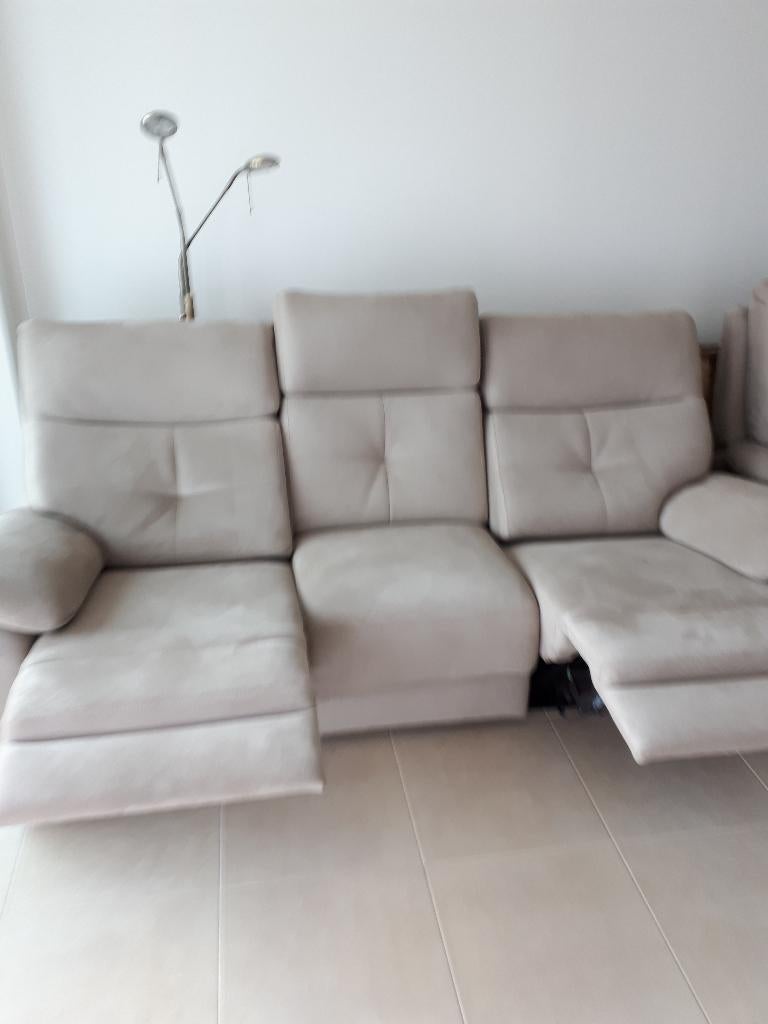 Salon in microvezel : 3-zit met twee relaxen en 2 éénzitten, 75 à 100 cm, Comme neuf, Enlèvement, Quatre personnes ou plus