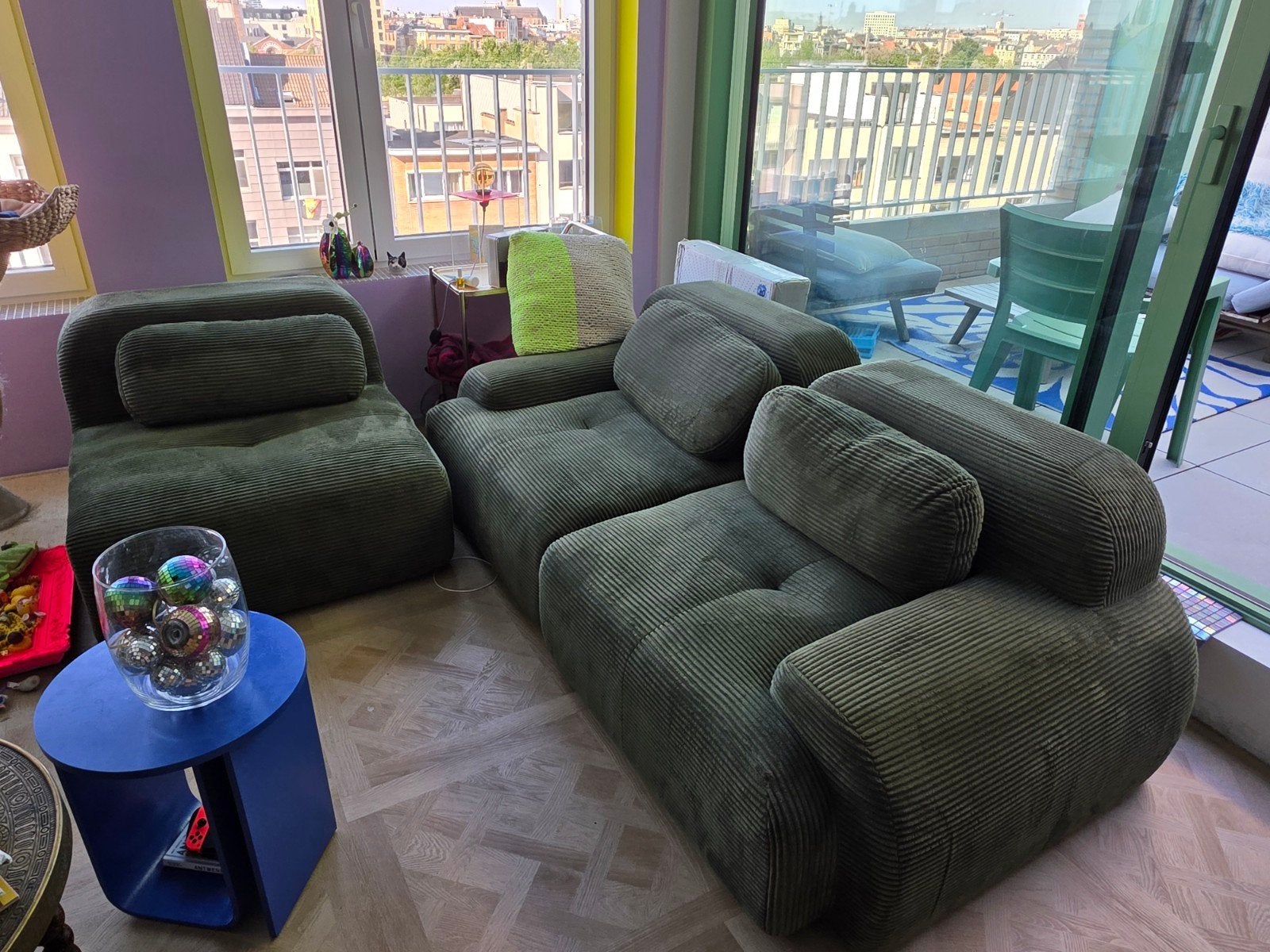Bank / Zetel 3 Zits Modulair van Ribfluweel, Maison & Meubles, Enlèvement, Banc d'angle, Tissus