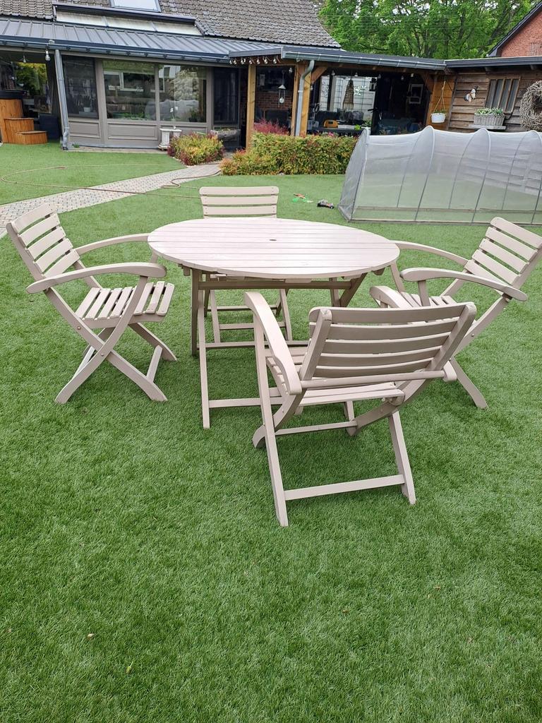 Tuin set  hout kussens, Tuin en Terras, Ophalen, 4 zitplaatsen, Gebruikt, Tuinset