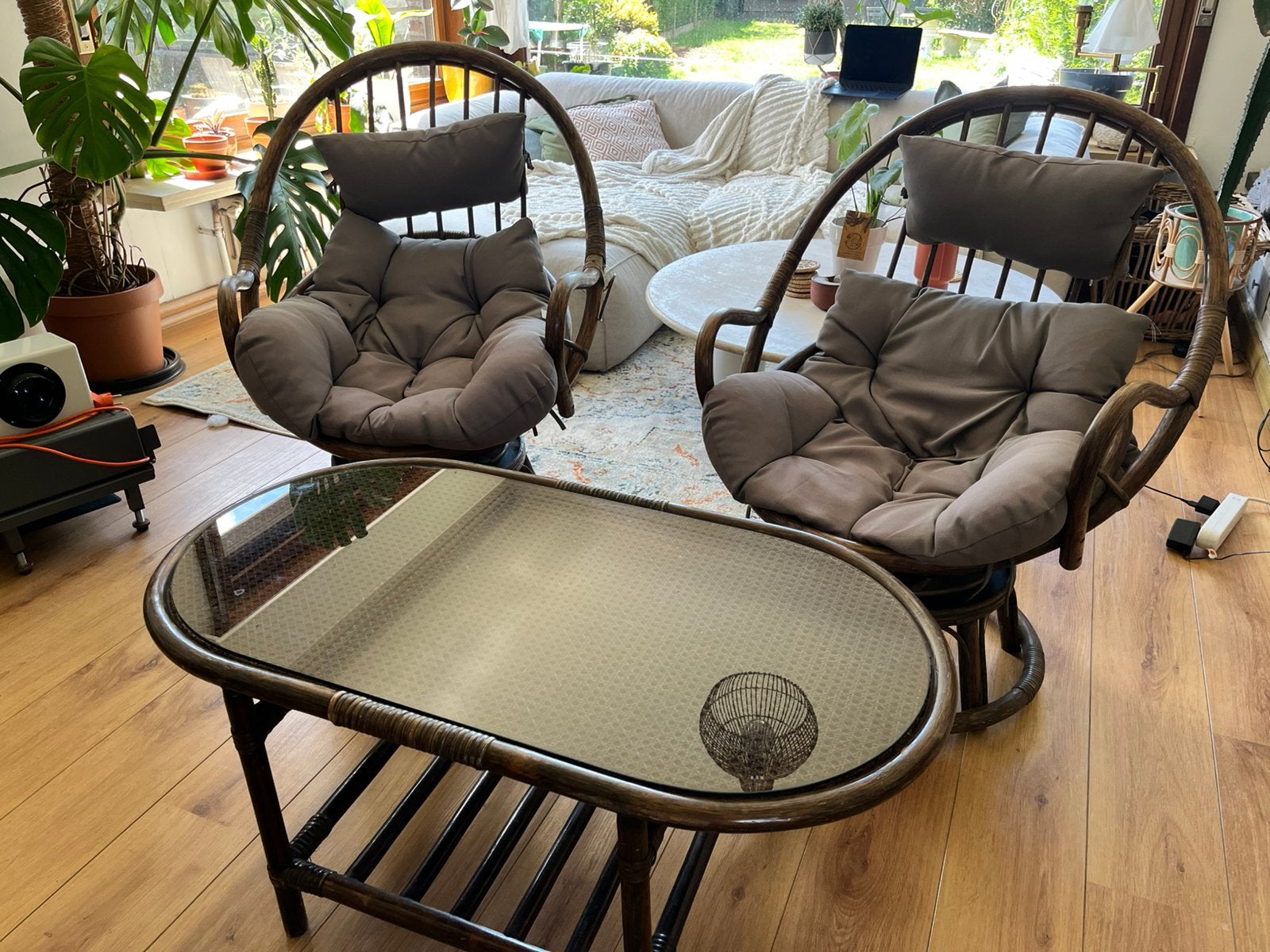 Vintage - Rotan lounge set, Ophalen, Gebruikt, Bijzettafel, Rotan