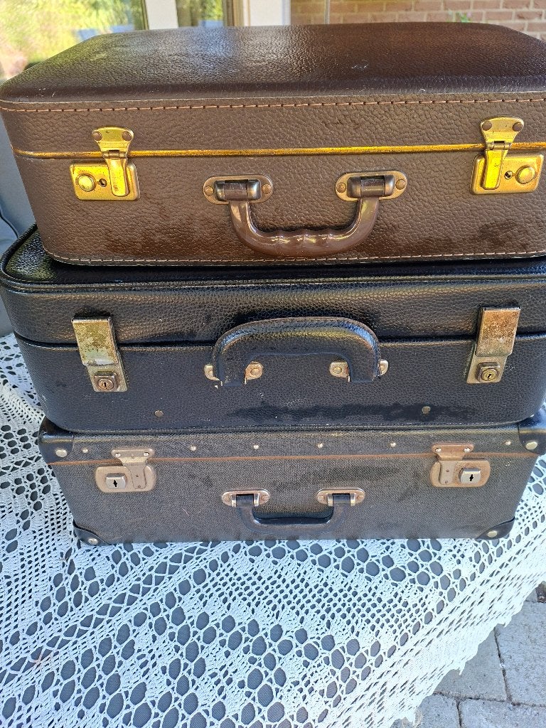3 vintage reiskoffers, Handtassen en Accessoires, Koffers, Ophalen, Overige materialen, Gebruikt, 50 tot 60 cm