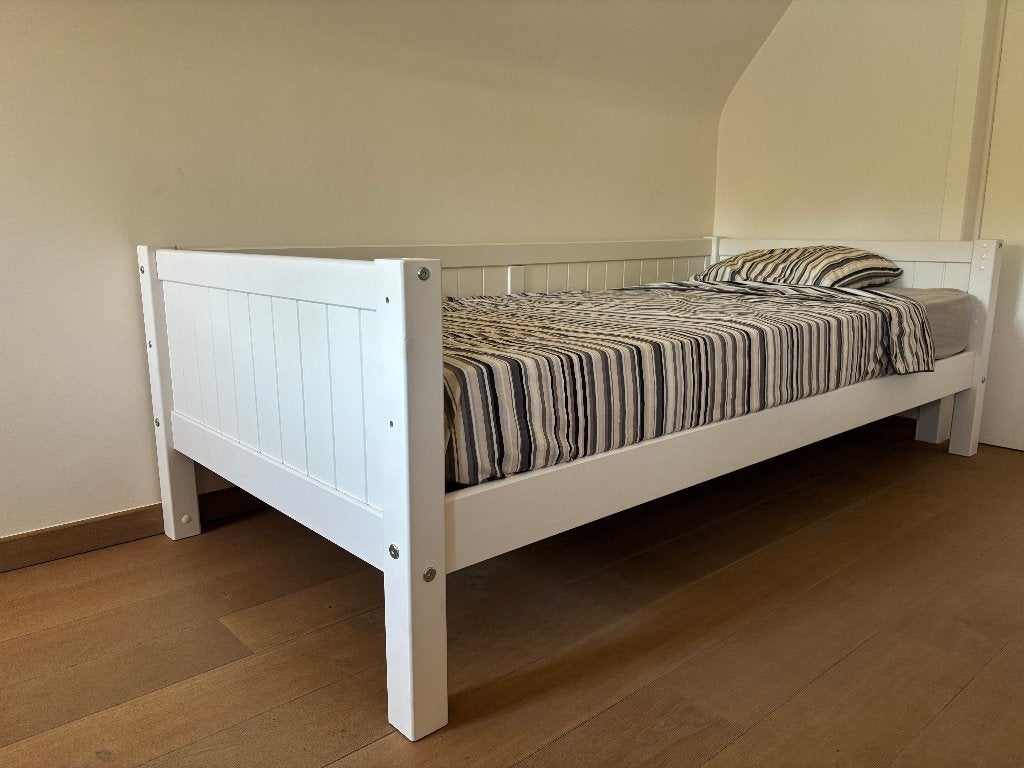 1 persoons of kinderbed, 180 cm of meer, Ophalen, Lattenbodem, 100 cm of meer