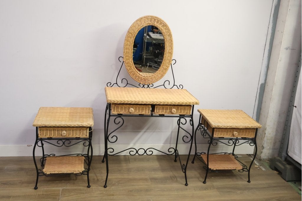 Rotan Kaptafel-set met 2 Nachtkastjes, Niet ingevuld, Niet ingevuld, Niet ingevuld