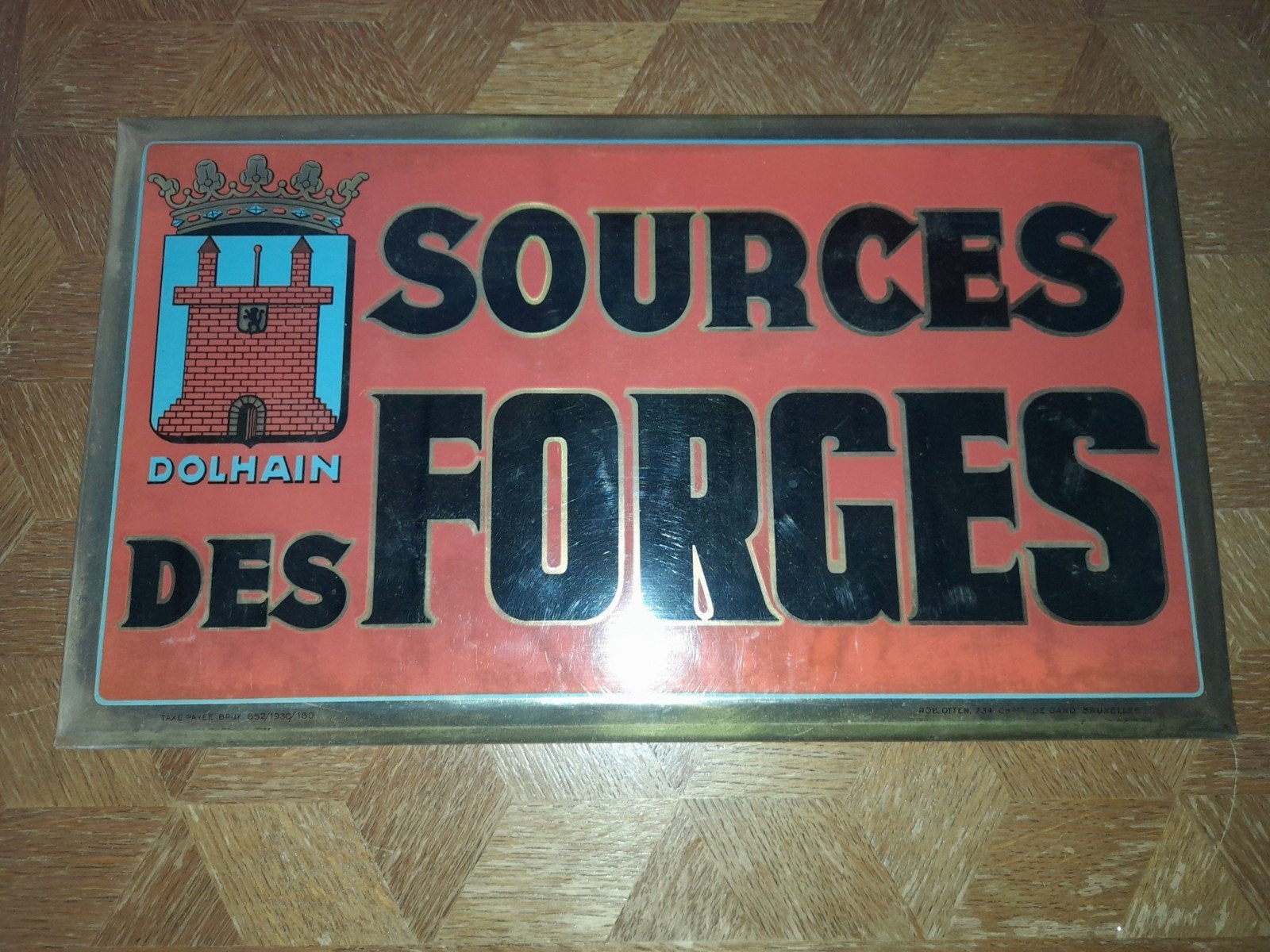 metalen bordje sources des forges dolhain 1930 40cmx22cm, Ophalen of Verzenden