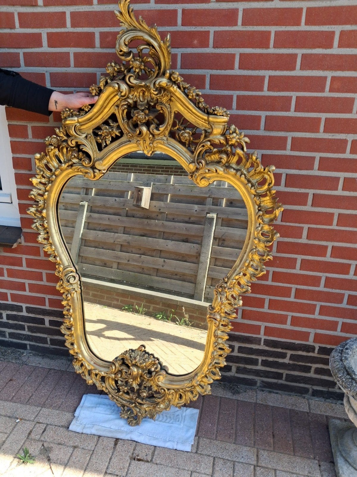 houtsculpture gouden spiegel, Antiek en Kunst, Ophalen