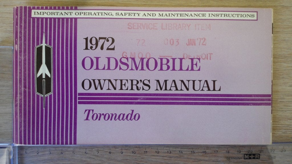 1972 Oldsmobile Toronado. First edition Owner's Manual., Enlèvement ou Envoi