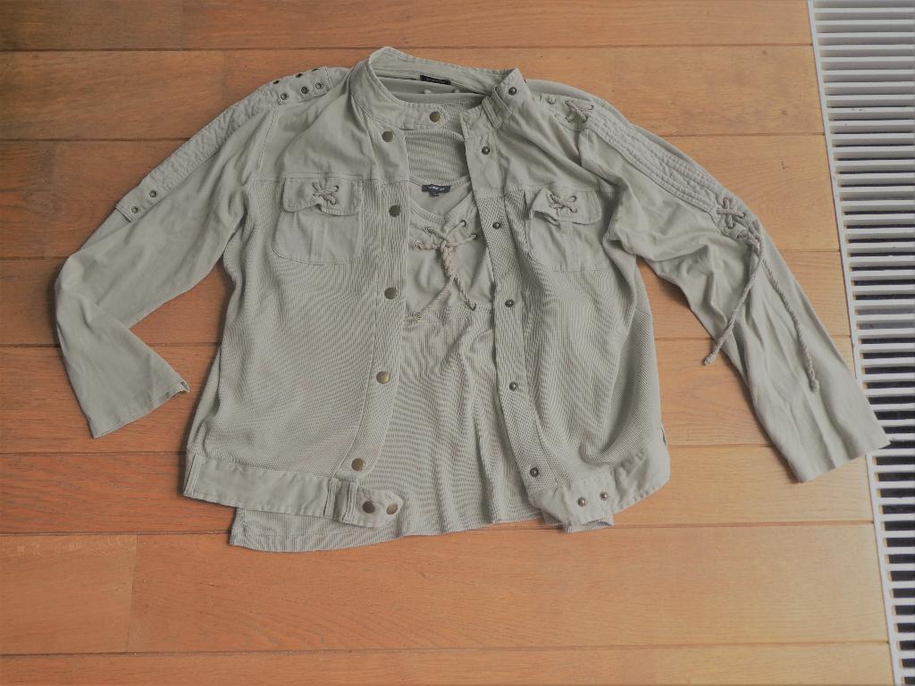 Beige, katoenen twinset Caroline Biss – maat 44 / 46, Beige, Maat 42/44 (L), Ophalen of Verzenden, Zo goed als nieuw