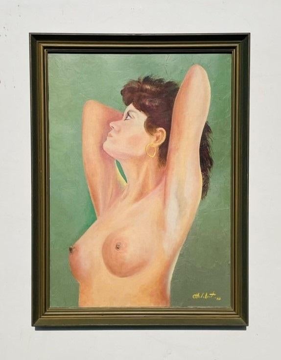 Olie van Camille Delahaut, Naakt ' Liggende Jill ' Vintage, Huis en Inrichting, Ophalen of Verzenden, Zo goed als nieuw, Schilderij