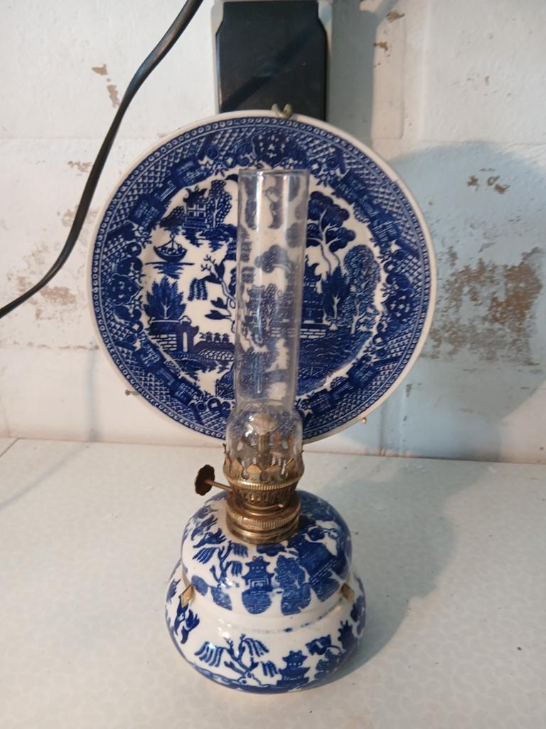 Vintage Japans blue willow olielamp, Antiquités & Art, Enlèvement