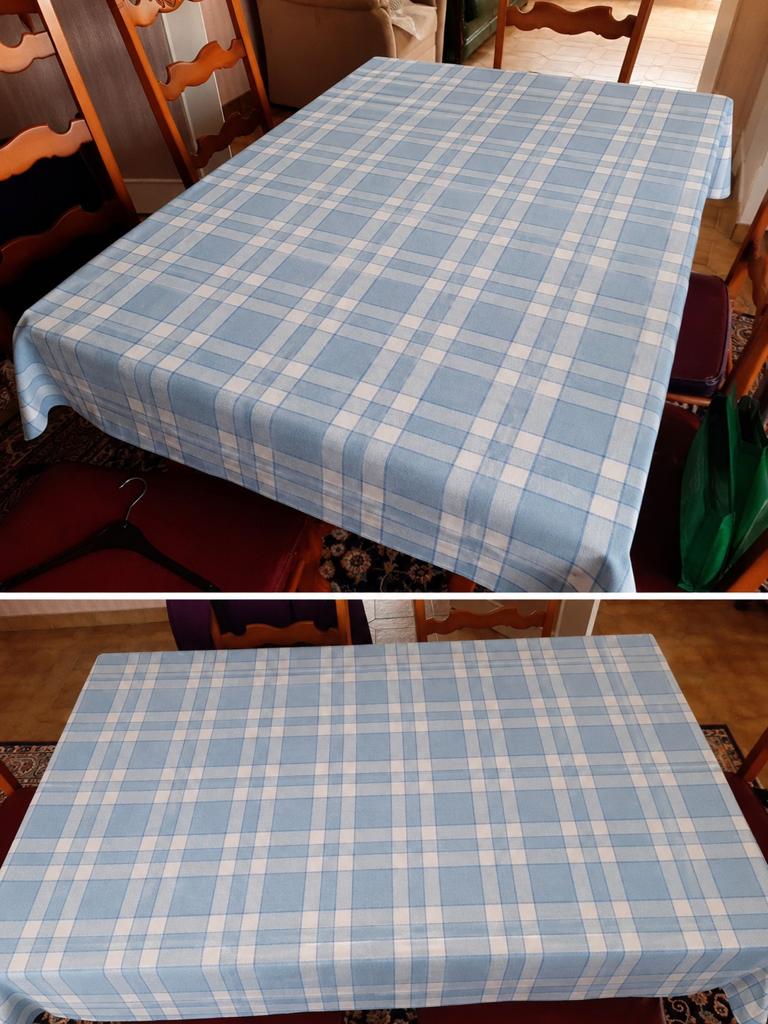 Vintage blauw geruit tafellinnen set – tafelkleed + 6 servet, Huis en Inrichting, Ophalen of Verzenden