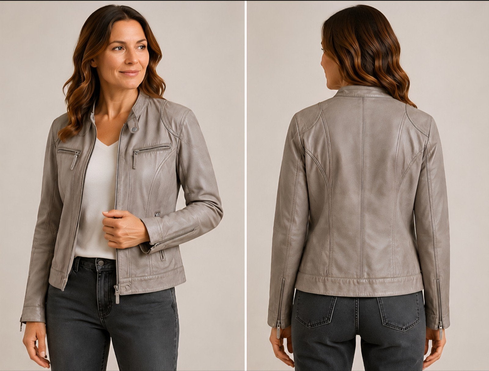 Veste en cuir de mouton OAKWOOD - Gris/Taupe - Taille L, Vêtements | Femmes, Taille 42/44 (L), Gris, Enlèvement ou Envoi, Oakwood