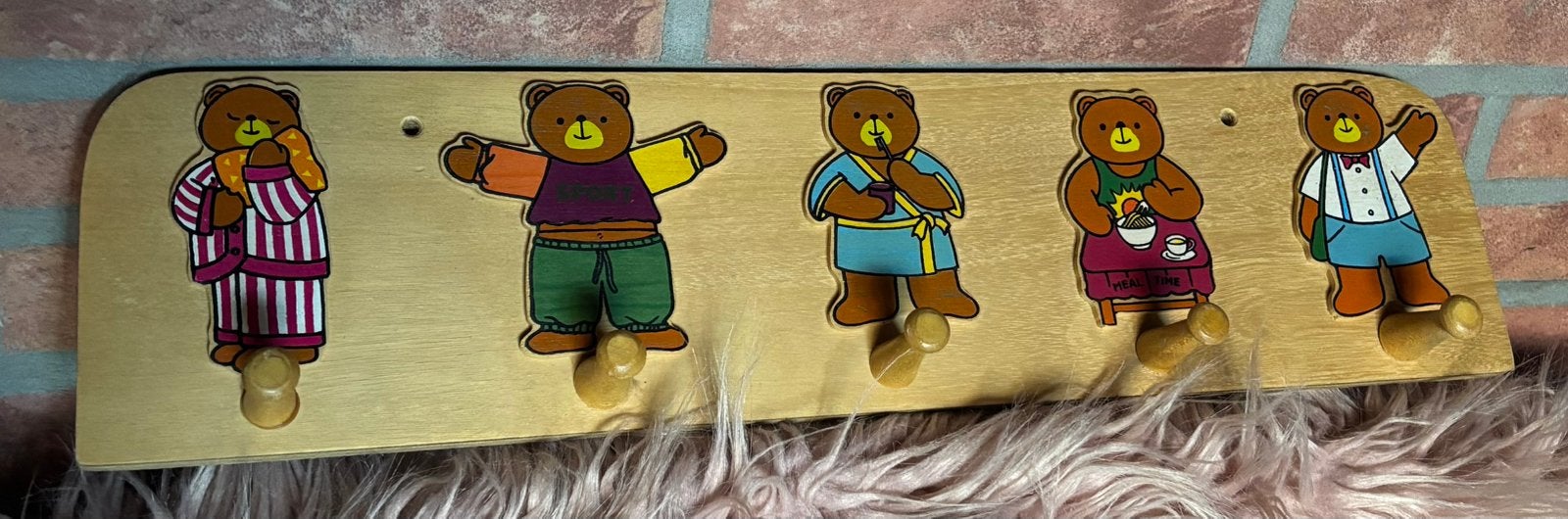 Houten beren kapstok,5 houten haken 48-12 cm., Kinderen en Baby's, Ophalen of Verzenden, Zo goed als nieuw, Overige typen