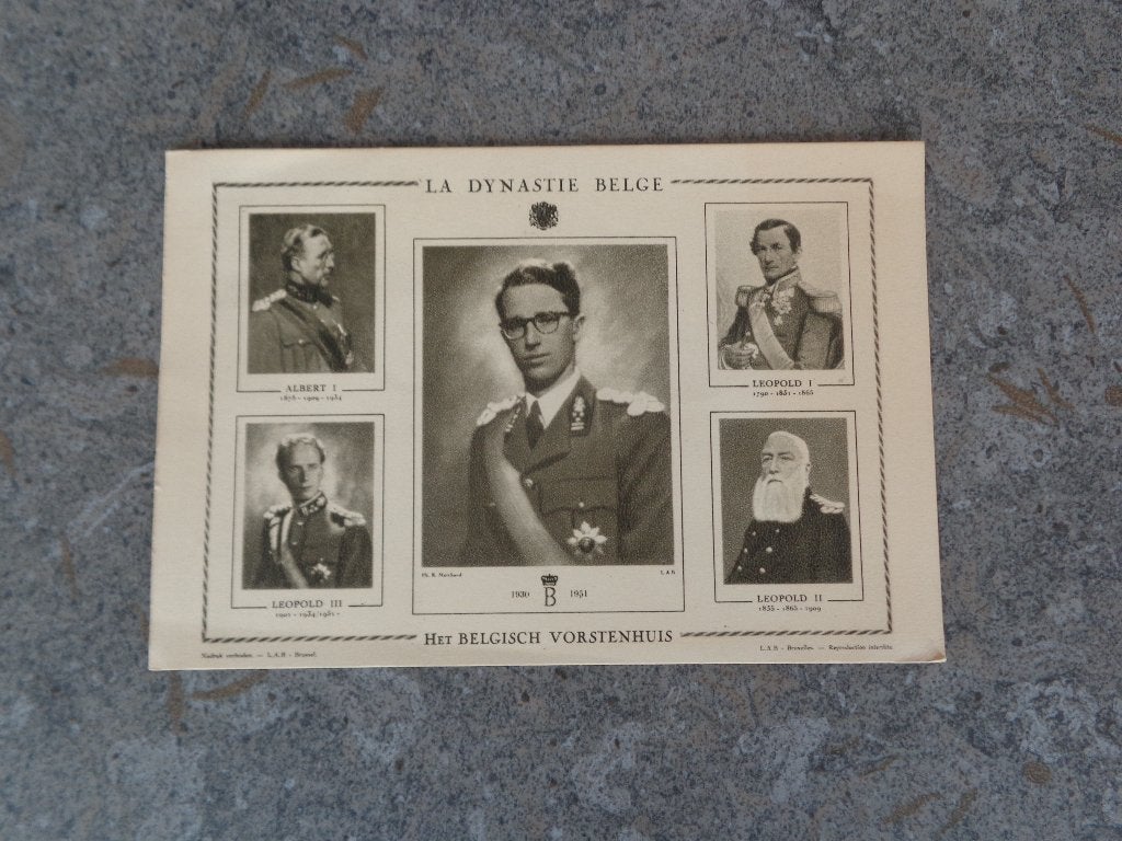 1 oude foto met de eerste 5 Belgische koningen, Verzamelen, Koningshuis en Royalty, Ophalen