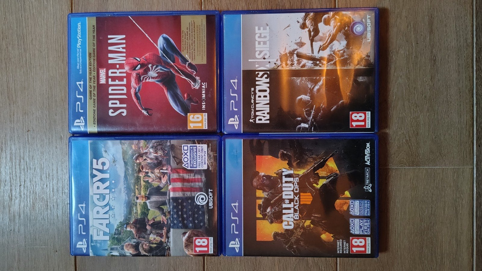 Ps4 / Ps5 games (Spiderman GOT editie, R6, FC5, BO4), Enlèvement ou Envoi, Utilisé