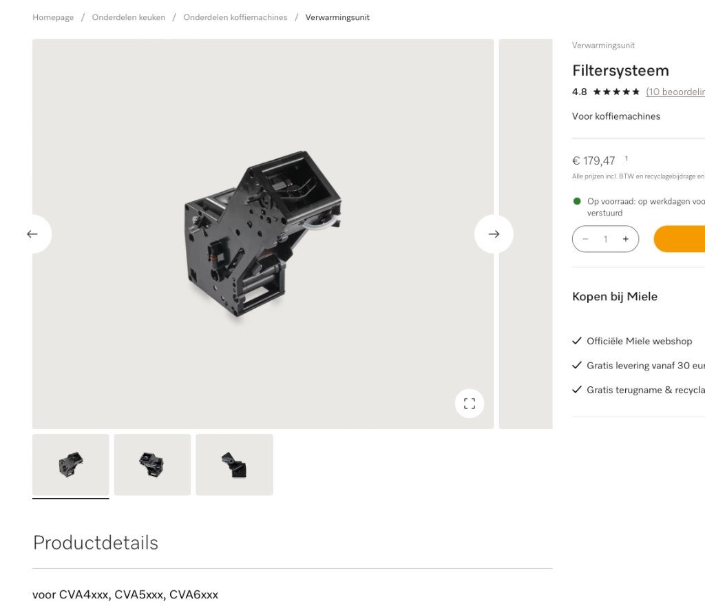 Miele Verwarmingsunit(percolator) inbouwkoffiezetautomaat, Ophalen, Nieuw, Miele, Zetgroep