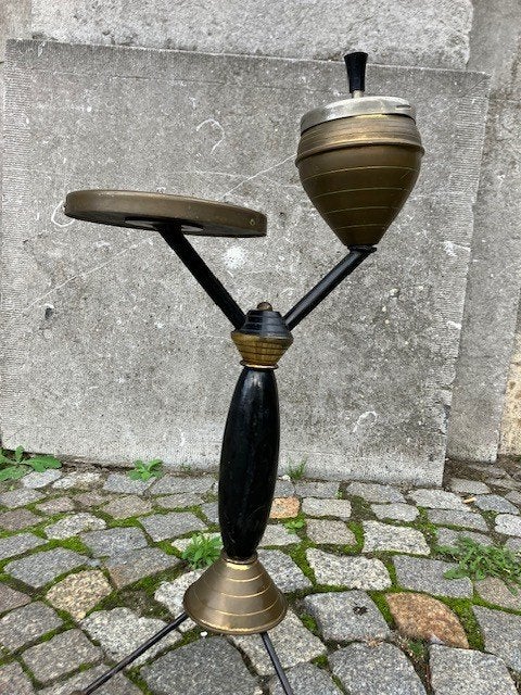 STAANDE ASBAK JAREN 50. MID CENTURY. HOUT EN KOPER, Collections, Articles de fumeurs, Briquets & Boîtes d'allumettes, Enlèvement ou Envoi