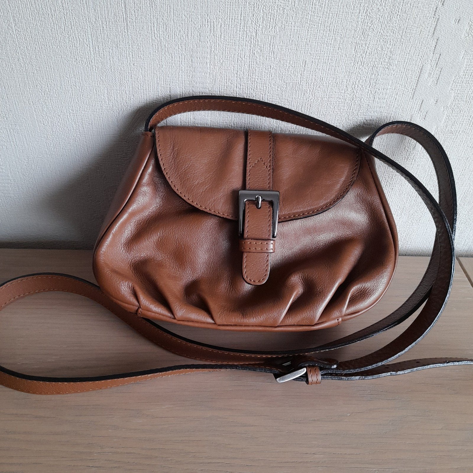 Lederen handtas crossover - merk Nobody., Ophalen of Verzenden, Bruin, Leer