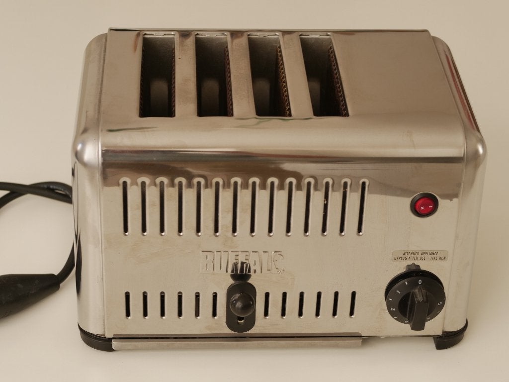 Grille-pain toaster inox 4 tartines Buffalo, Enlèvement ou Envoi, Utilisé, Ramasse-miettes amovible