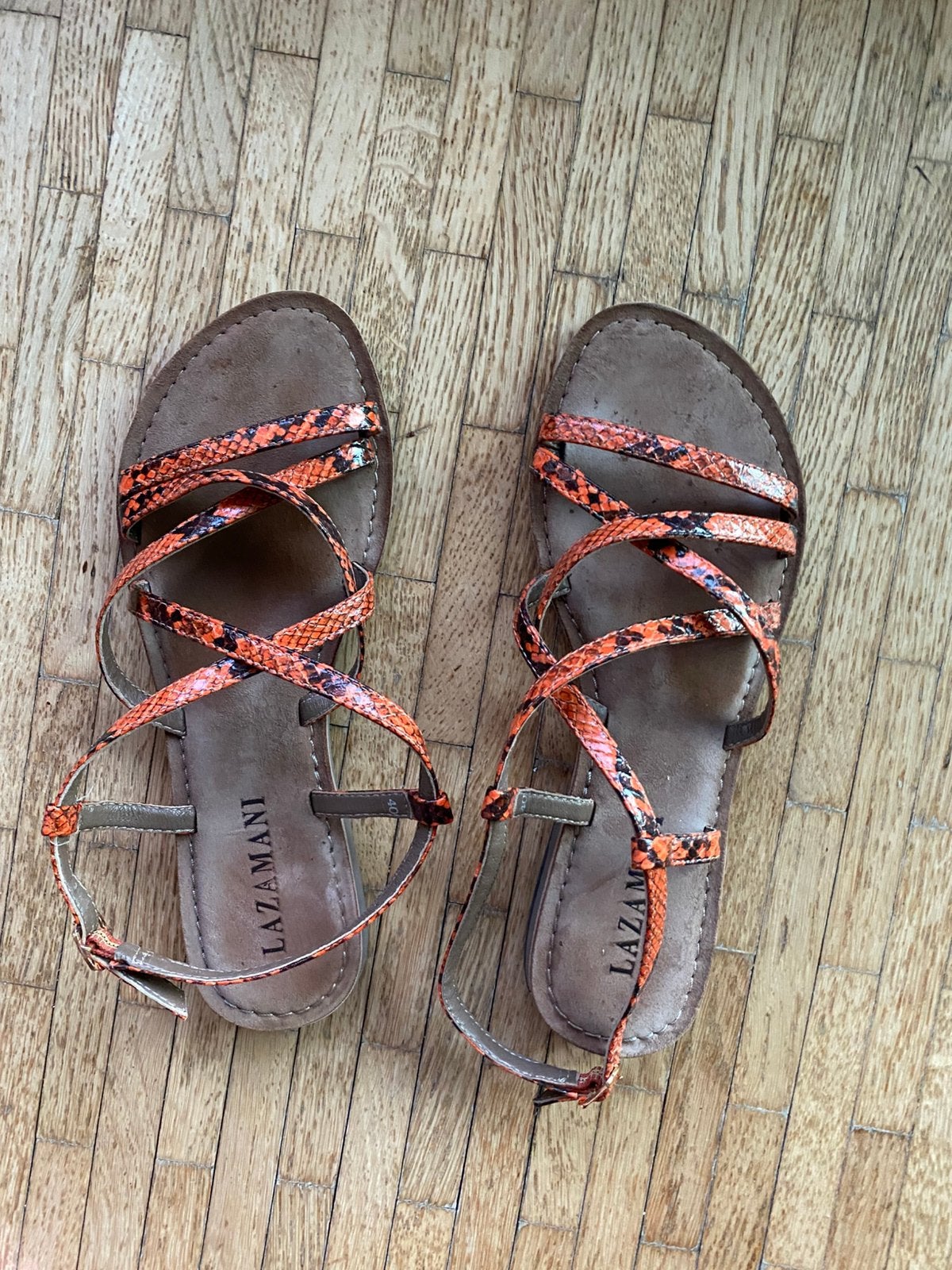 oranje slangenprint sandalen van Lazamani, maat 40, Enlèvement ou Envoi, Comme neuf, Orange