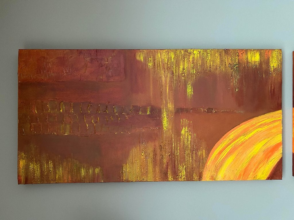 Tweedelig handgeschilderd schilderij / ook apart mooi, Ophalen, Schilderij