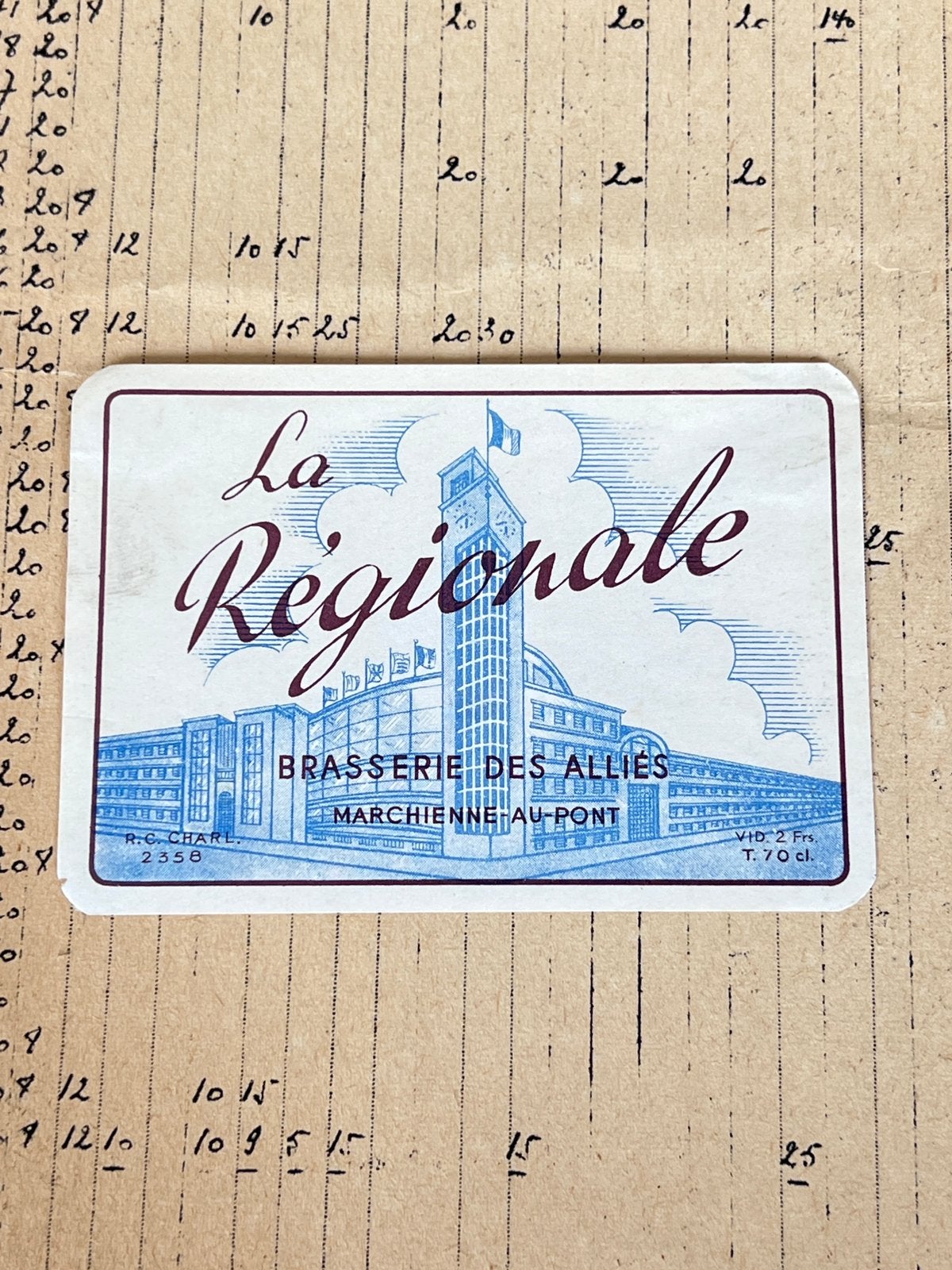Étiquette La régionale brasserie des Alliés Marchienne, Collections, Enlèvement ou Envoi, Utilisé