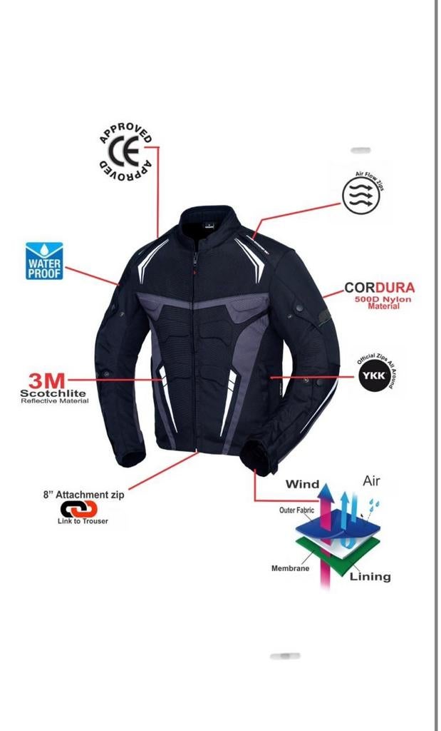 Veste de Moto textile cordura 600D neuf cE protecter, Motos, Envoi, Neuf, avec ticket, Manteau | tissu